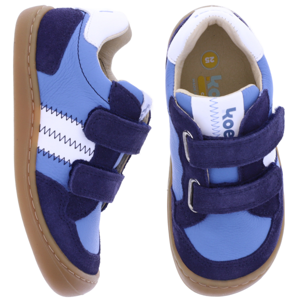 Koel Kids | Bali 3.0 | Jeans-Blau-Weiß | Leder | Kinder Barfußschuhe mit Klett