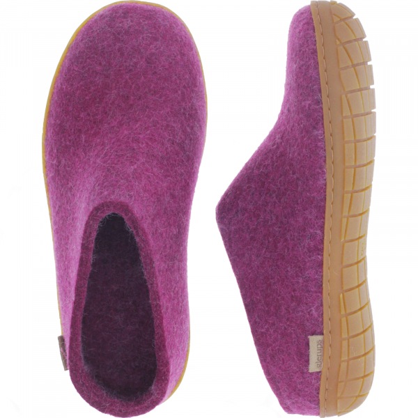 Glerups / Modell: "BR" / Cranberry Wollfilz / Naturkautschuk-Sohle / Offene Pantoffeln