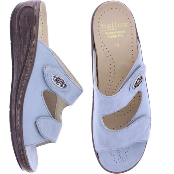 Fidelio | Fabia | Mistral-Corny Hellblau | Leder-Stretch | Hallux | Weite: F½ | Damen Pantoletten