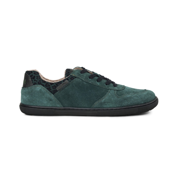 Koel | Francie | Waldgrün-Leo | Veloursleder-Wollfutter | Damen Barfußschuhe