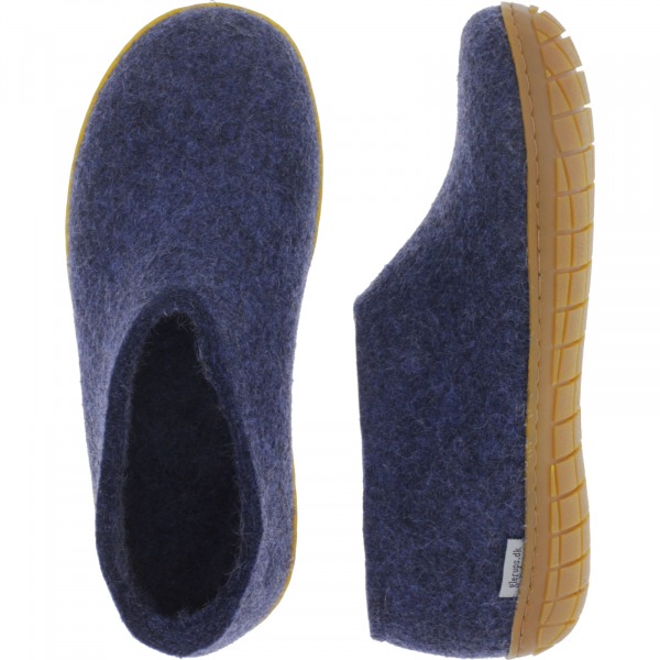 Glerups / Modell: "AR" / Denim-Blau Wollfilz / Kautschuk-Sohle / Geschlossene Hausschuhe