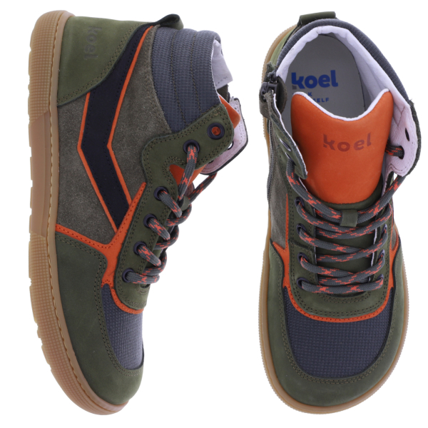 Koel Kids | Bernardo | Khaki-Orange | Leder-Lederfutter | Kinder Booties