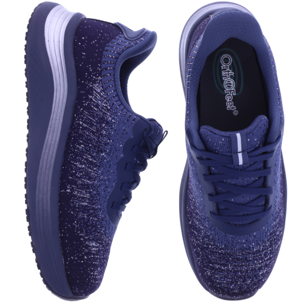 Orthofeet® | Nira | Navy-Silver | Hands-Free Schuhe mit Fersendämpfung | Damen Schnürer