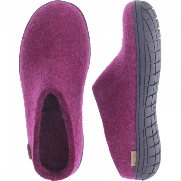 Glerups / Modell: "BR" / Cranberry Wollfilz / Schwarze-Sohle / Offene Pantoffeln