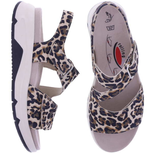 Rollingsoft by Gabor | Damen Aktiv Sandalen | Natur-Leomuster | mit Wechselfußbett