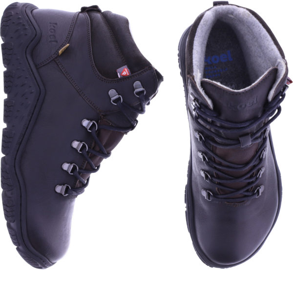 Koel | Riko | Brown-Dunkelbraun | Hydroleder mit Merinowollfutter | Herren Barfußstiefelette