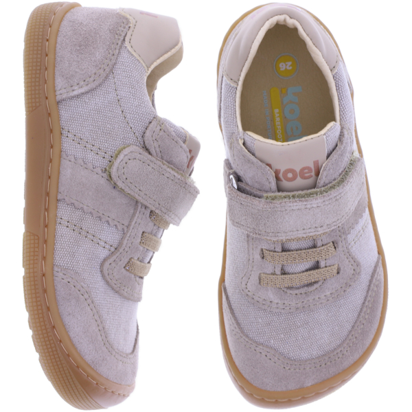 Koel Kids | Dylan | Taupe-Beige | Leder-Baumwolle | Kinder Barfußschuhe mit Klett
