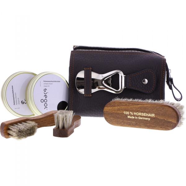 F. Hammann / Premium Schuhpflege-Tasche mit Inhalt / Espresso Kalsbsleder / Made in Germany
