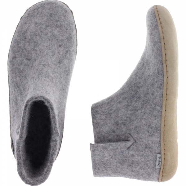 Glerups / Modell: "G" / Grey-Hellgrau Wollfilz / Kalbsleder-Sohle / Geschlossene Schuhe
